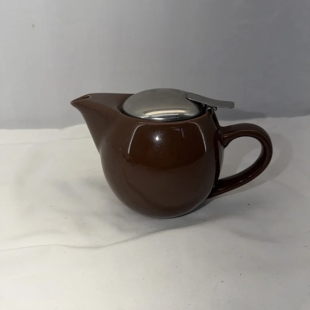 UfsnBrews Teapot Brown Ceramic Stainless Steel Lid4 1/4